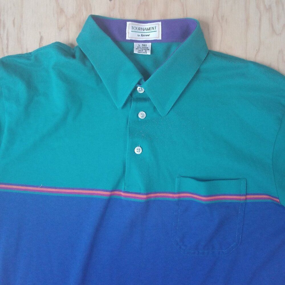 Vintage Arrow Tournament Striped Color Block Polo Shirt